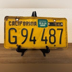 Vintage 1956 California License Plate.